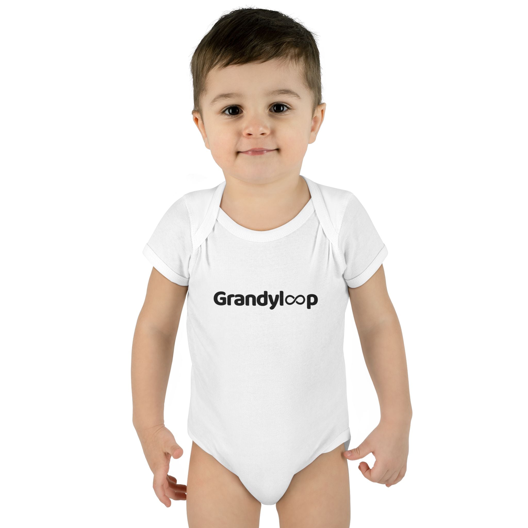 Infant Bodysuit with "Grandyloop" Logo — Minimal Newborn Onesie
